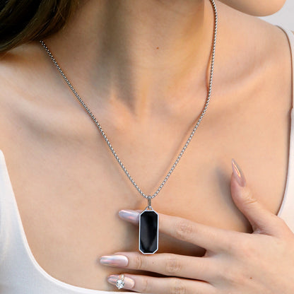 Wholesale Waterproof Silver Sculpted Black Octagonal Dog Tag Necklace