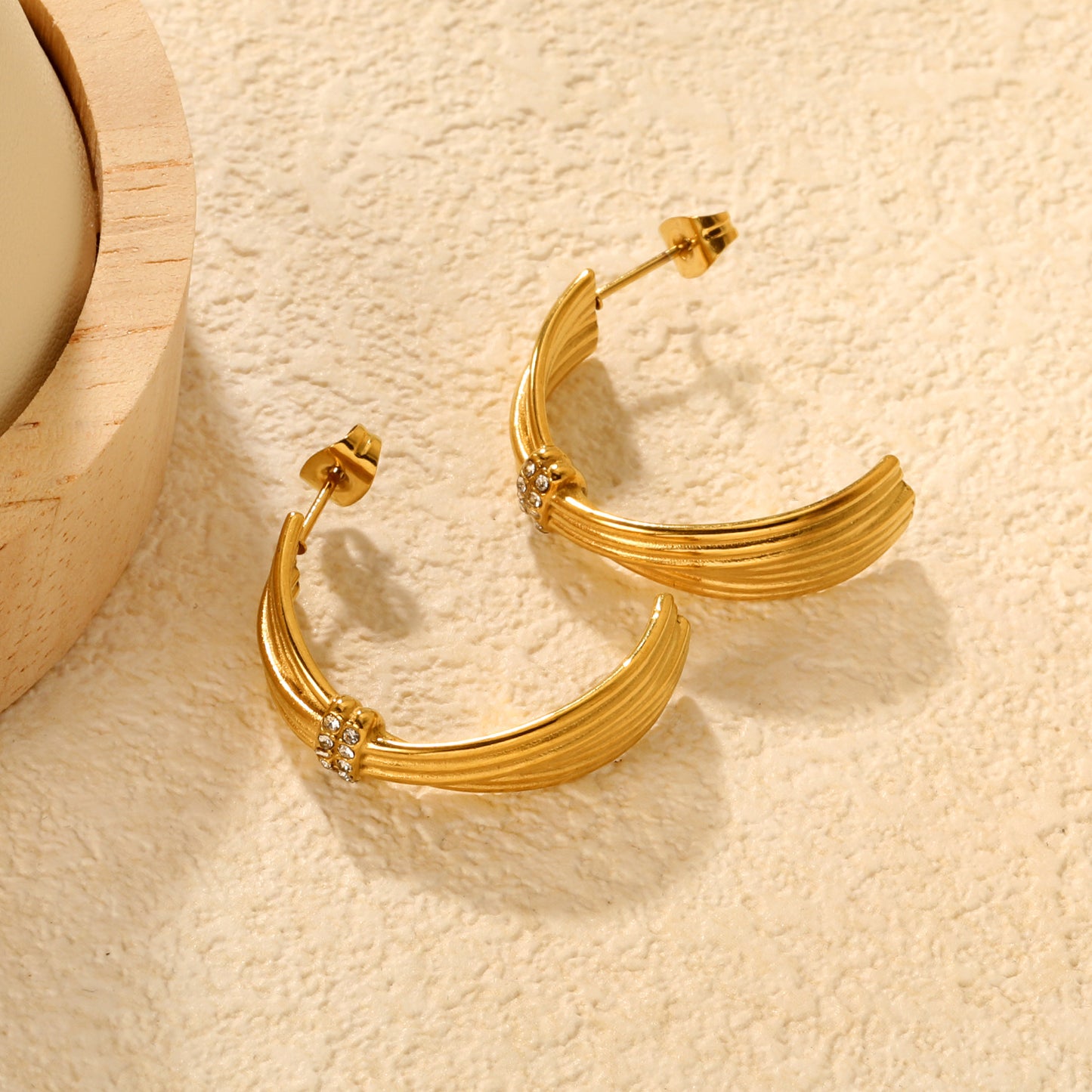 Light Luxury Twisted Rope C-Hoops with Micro-Pave CZ Stainless Steel