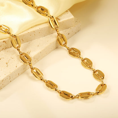 Wholesale Waterproof PVD Gold Bold Oval Link Chunky Chain Necklace