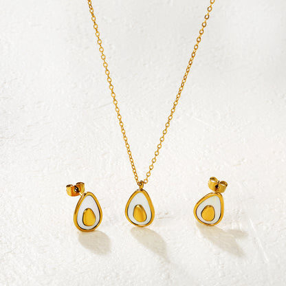 Bulk PVD Gold White Resin Teardrop Necklace & Earrings Set
