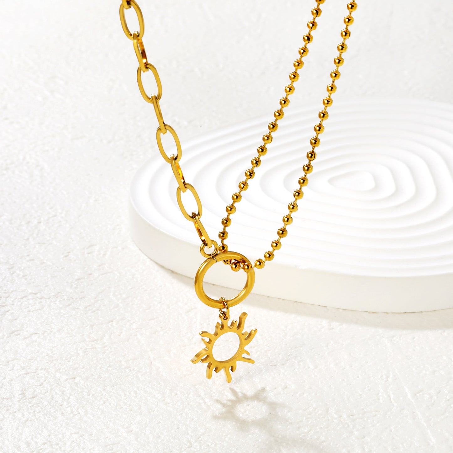 Wholesale Waterproof PVD Gold Layered Sun Silhouette Necklace