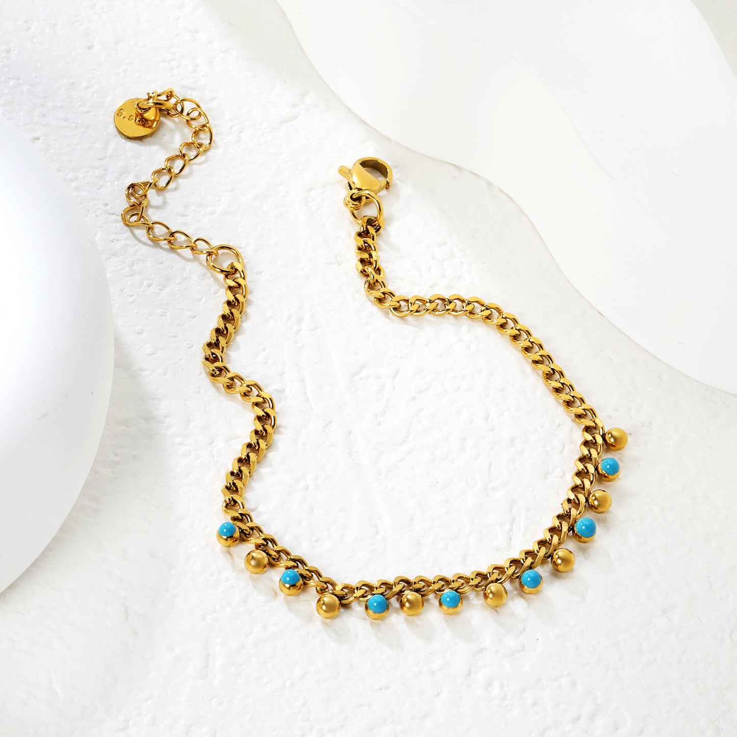 Bulk PVD Gold Blue Enamel Bead Tassel Dainty Bracelet