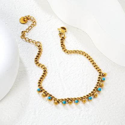 Bulk PVD Gold Blue Enamel Bead Tassel Dainty Bracelet