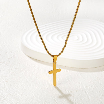 Bulk PVD Gold Polished Cross Pendant Rope Chain Necklace