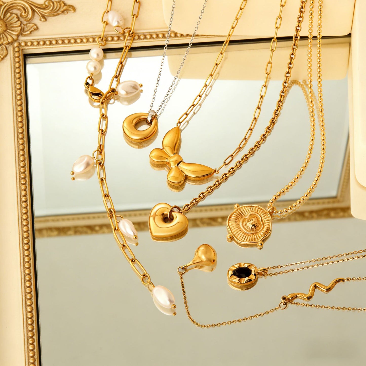 Minimalist Mixed-Metal Gold & Silver Oval Necklace Stainless Steel