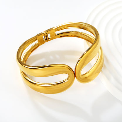 304L Stainless Steel Hollow Bangle | Chunky Double Row Style