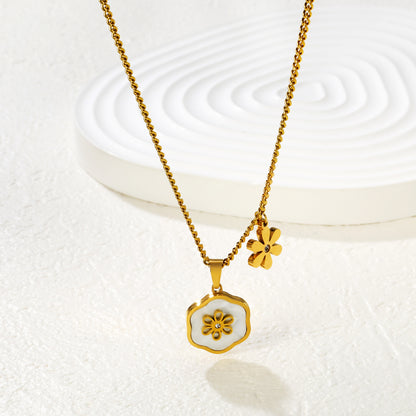 Bulk PVD Gold Sculpted White Flower & Shell Pearl Side-Drop Necklace