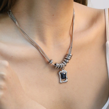 Bulk Silver Sculpted Spiral Ring & Irregular Black Onyx Necklace