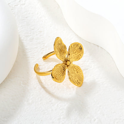 Wholesale 304L Stainless Steel Flower Ring - Textured Petal Design Bulk
