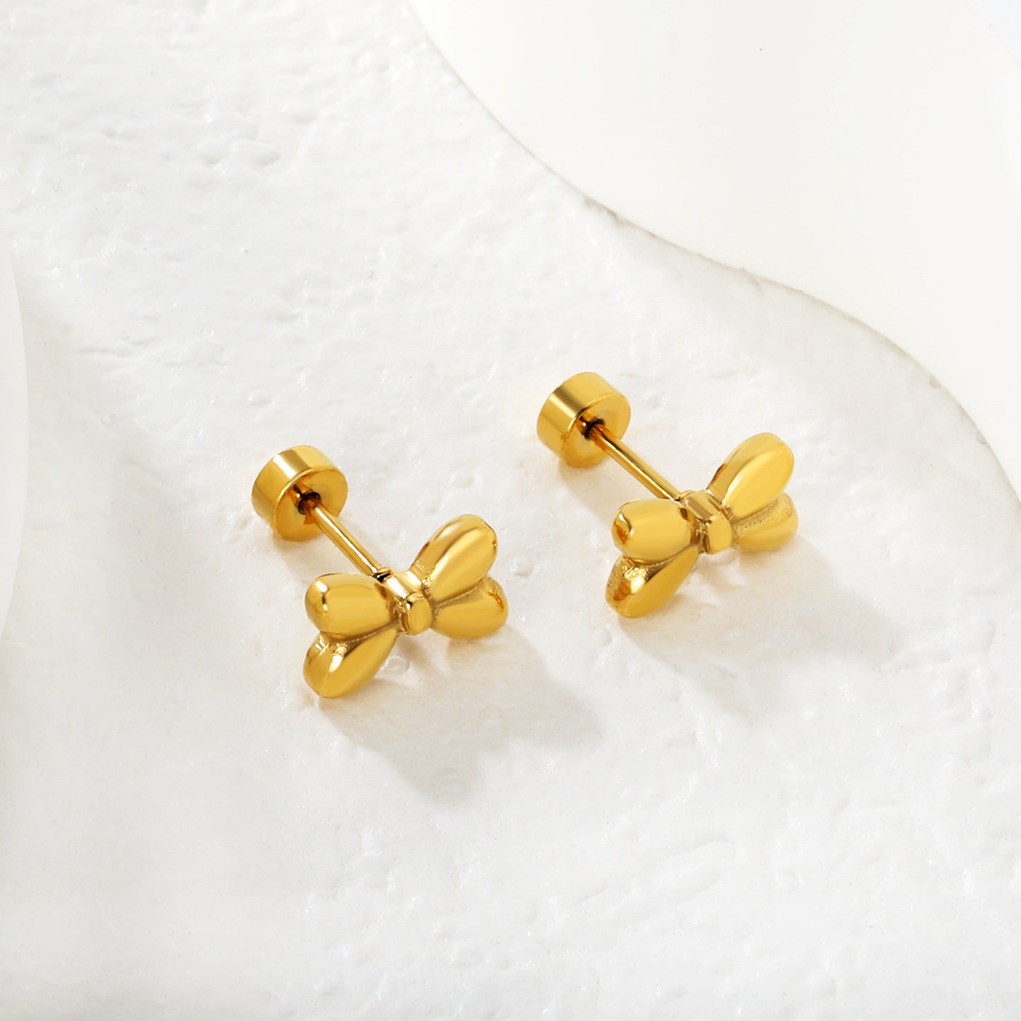 Wholesale Stainless Steel Bow Earrings | PVD Gold Ribbon Bulk