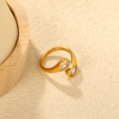 Minimalist Pear-Cut Zircon S-Ring Stainless Steel Waterproof