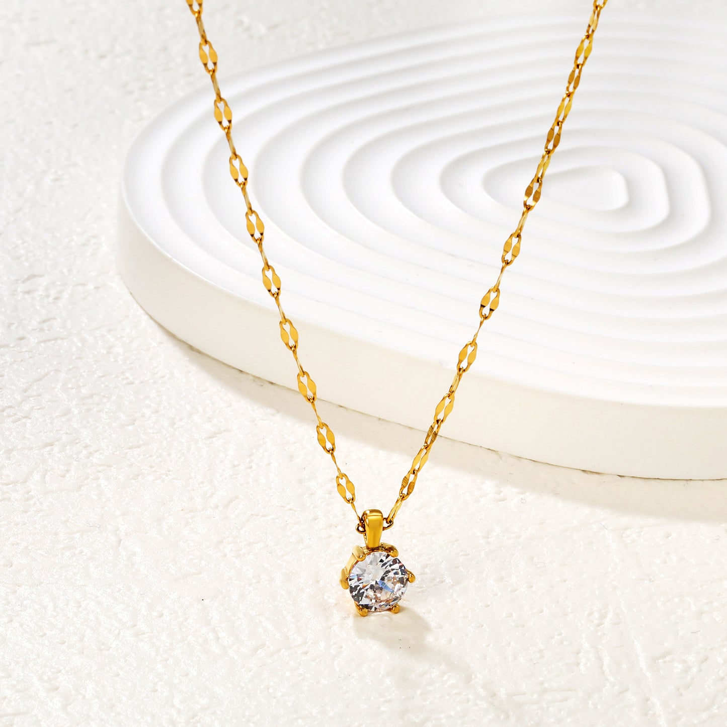Bulk PVD Gold Solitaire Zircon Oval Link Dainty Necklace