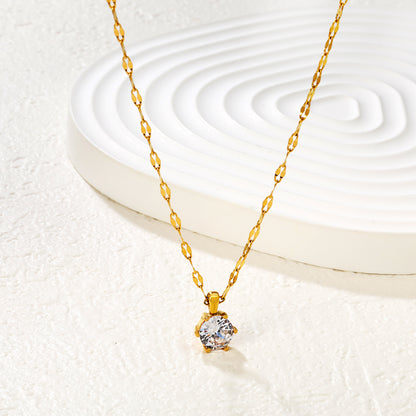 Bulk PVD Gold Solitaire Zircon Oval Link Dainty Necklace