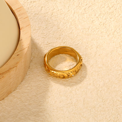 Bulk PVD Gold Sculpted Hollow Pattern Zircon Statement Ring