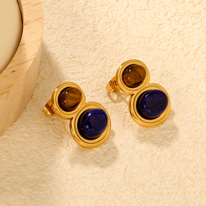 Wholesale Waterproof Tiger Eye & Lapis Lazuli Sculpted Geometric Earrings