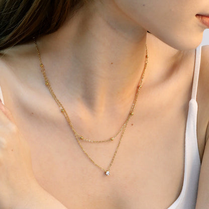 Minimalist Double-Layer Dainty Chain Necklace Stainless Steel Non-Tarnish