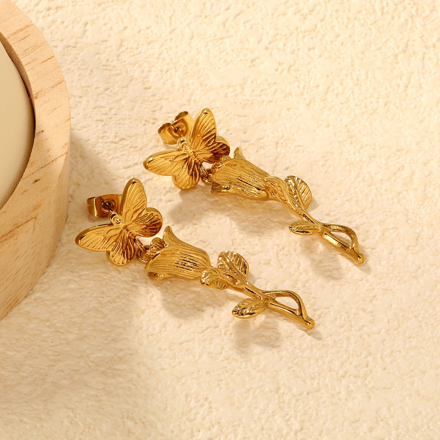 Vintage Floral & Butterfly Motif Earrings Stainless Steel Waterproof