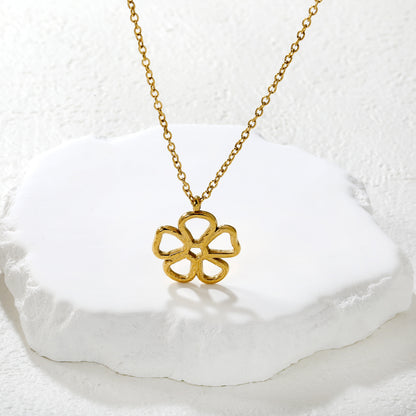 Bulk 304L Stainless Steel Gold Hammered Flower Pendant Necklace