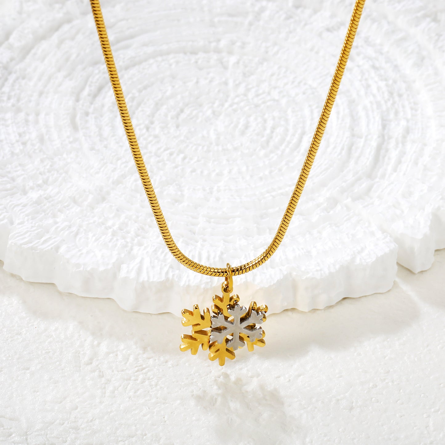 Winter 304L Stainless Steel Two-Tone Snowflake Necklace