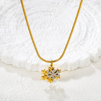 Winter 304L Stainless Steel Two-Tone Snowflake Necklace