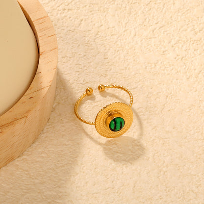 Wholesale Waterproof PVD Gold Sculpted Malachite Twist Open Ring