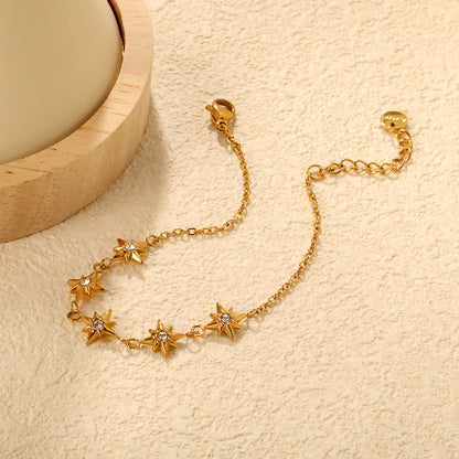 Wholesale Waterproof PVD Gold Relief-Textured 8-Point Star Bracelet