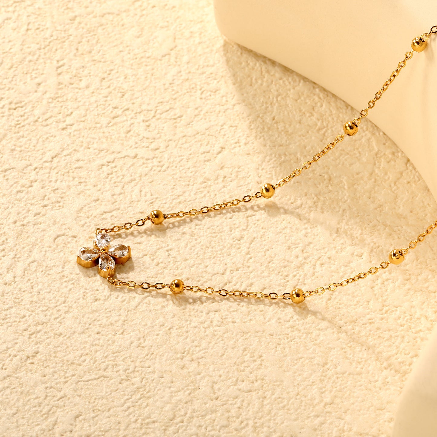Wholesale 304L Stainless Steel Necklace Clover Pear Zircon Jewelry