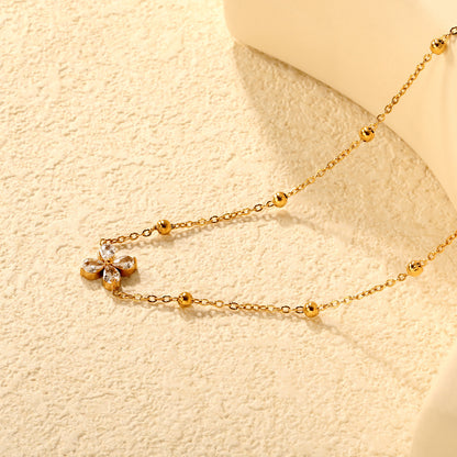 Wholesale 304L Stainless Steel Necklace Clover Pear Zircon Jewelry