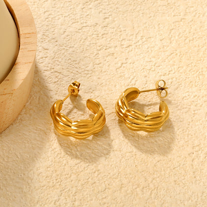 Retro Modernist Twisted Texture C-Hoop Earrings Stainless Steel Waterproof