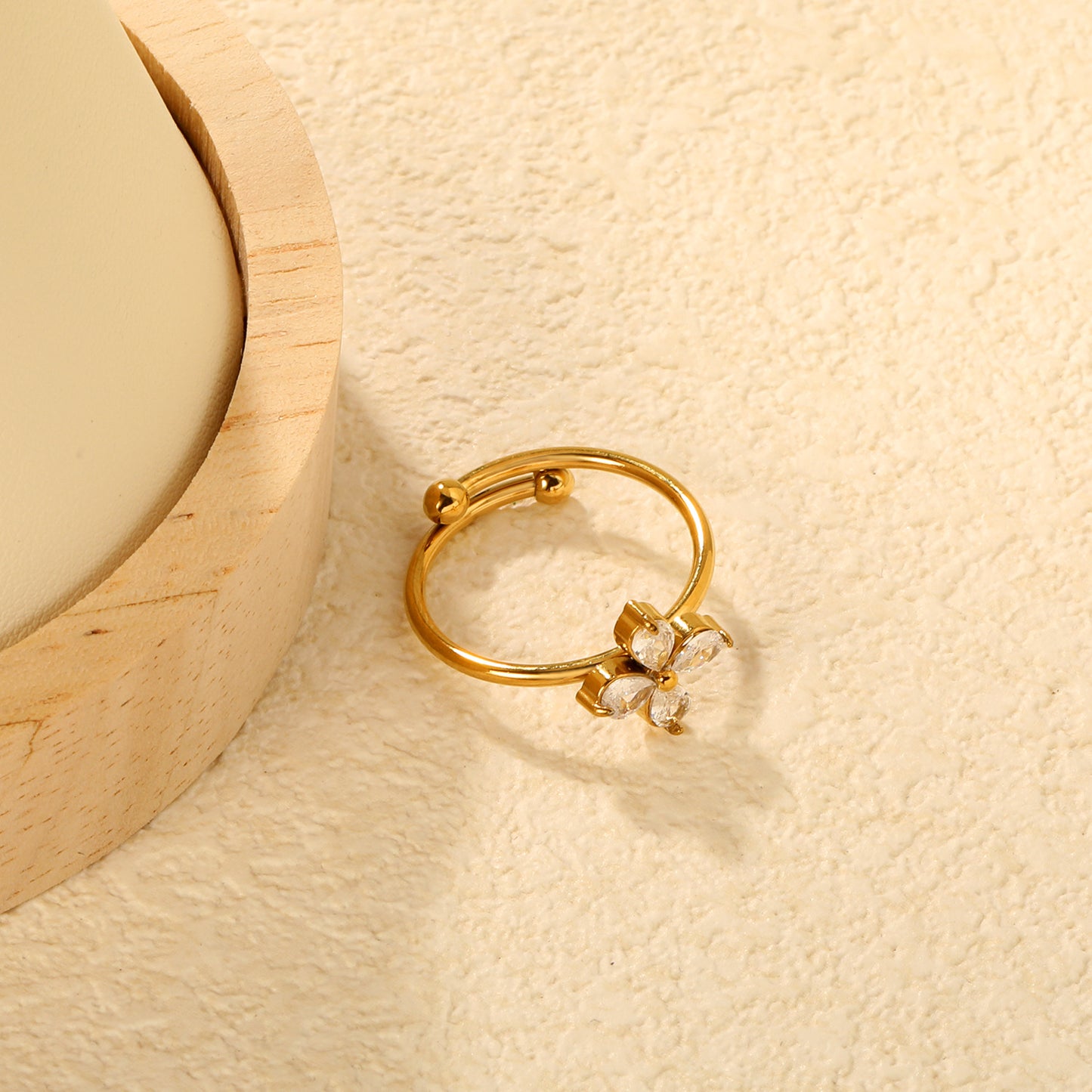 Bulk PVD Gold Sculpted Five-Petal Zircon Flower Open Ring