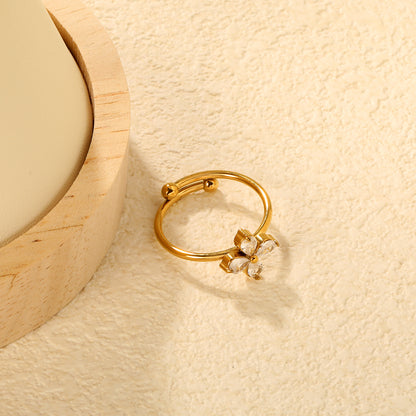 Bulk PVD Gold Sculpted Five-Petal Zircon Flower Open Ring