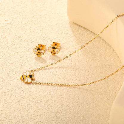 Factory Direct 304L Stainless Steel Bee Jewelry Set Hypoallergenic Necklace & Earrings