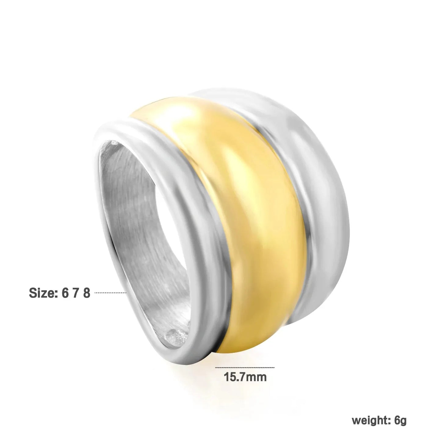 Factory 304L Steel Two-Tone Ring Three-Tier Dome Band for Men Women