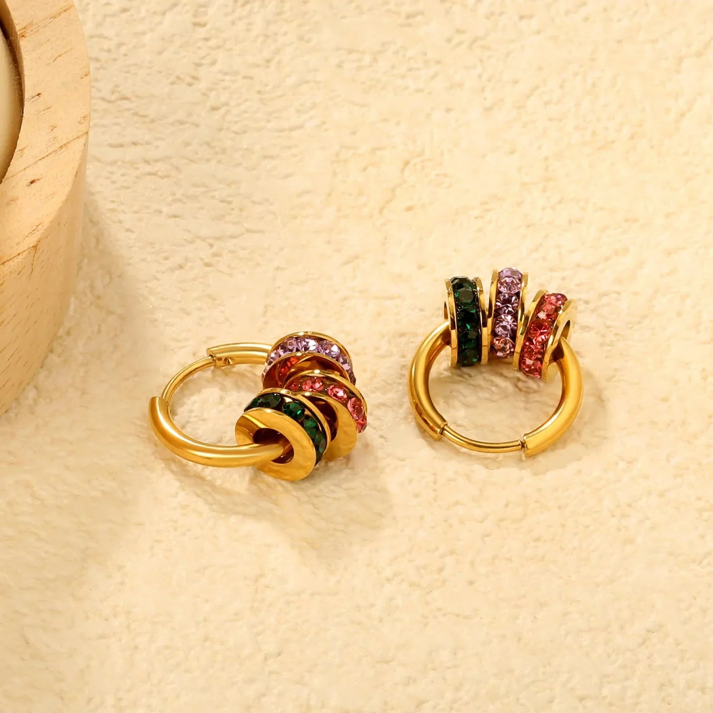 Stainless Steel Earrings | Colorful Zircon Multi-Layer Hoops