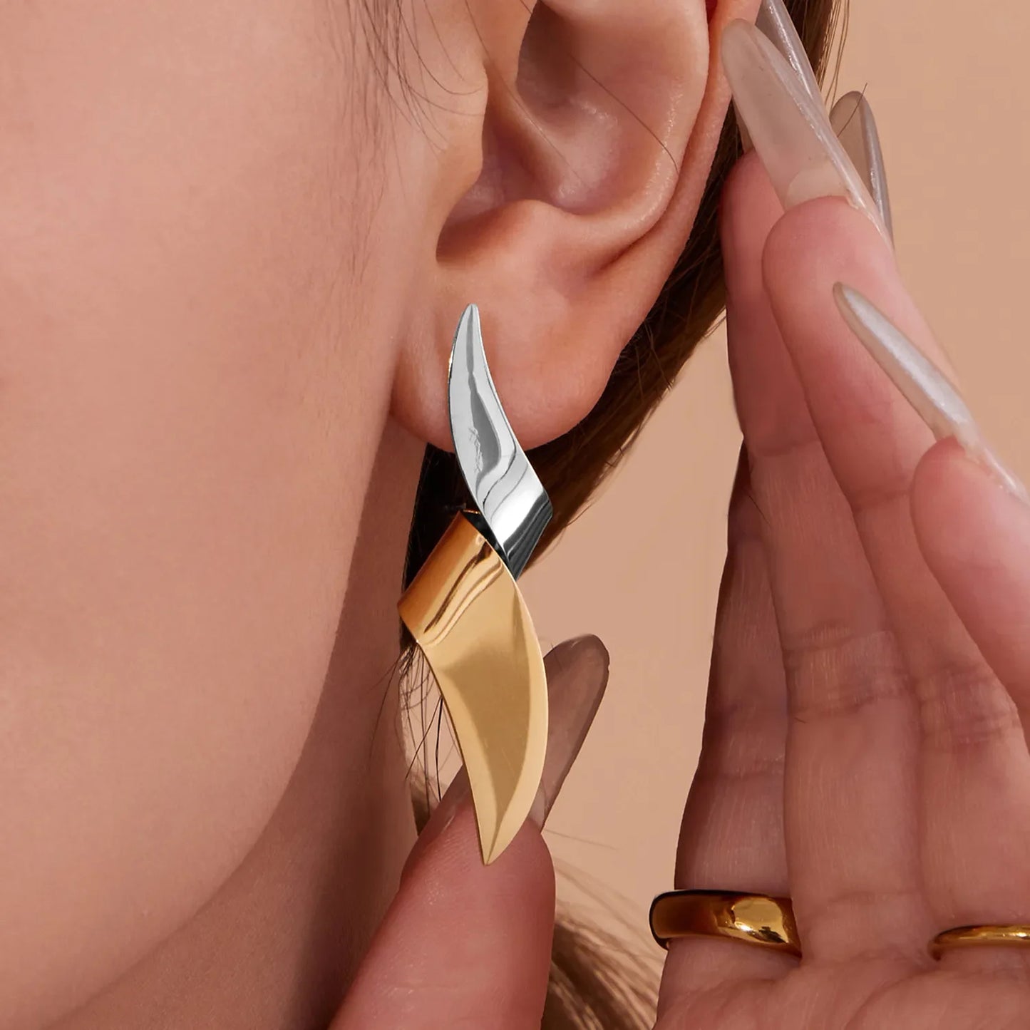 Bulk PVD Gold & Silver Sculpted Bionic Wing Stud Earrings