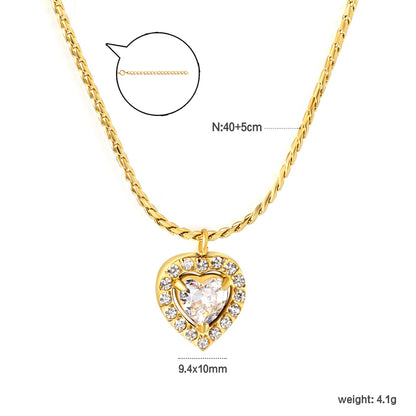 304L Stainless Steel Double Heart CZ Necklace | Twisted Rope Chain 40+5cm