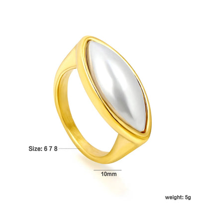 304L Stainless Steel Gold White Mother of Pearl Ring Oval Bezel 10mm