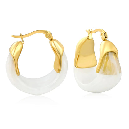 Aesthetic 304L Stainless Steel Wide Hoops | Marble Resin Gold Earrings