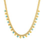 Wholesale Waterproof PVD Gold Sculpted Blue Bead Cuban Link Necklace