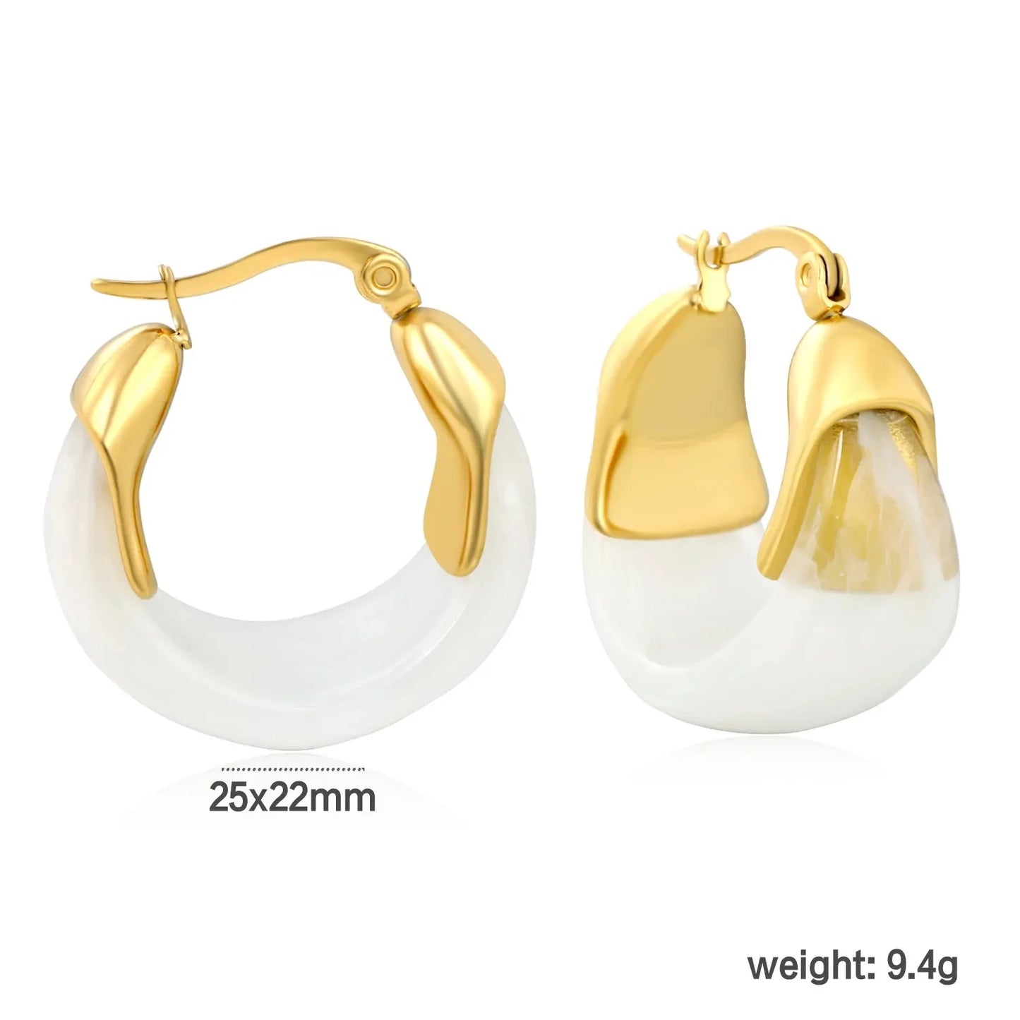 Aesthetic 304L Stainless Steel Wide Hoops | Marble Resin Gold Earrings