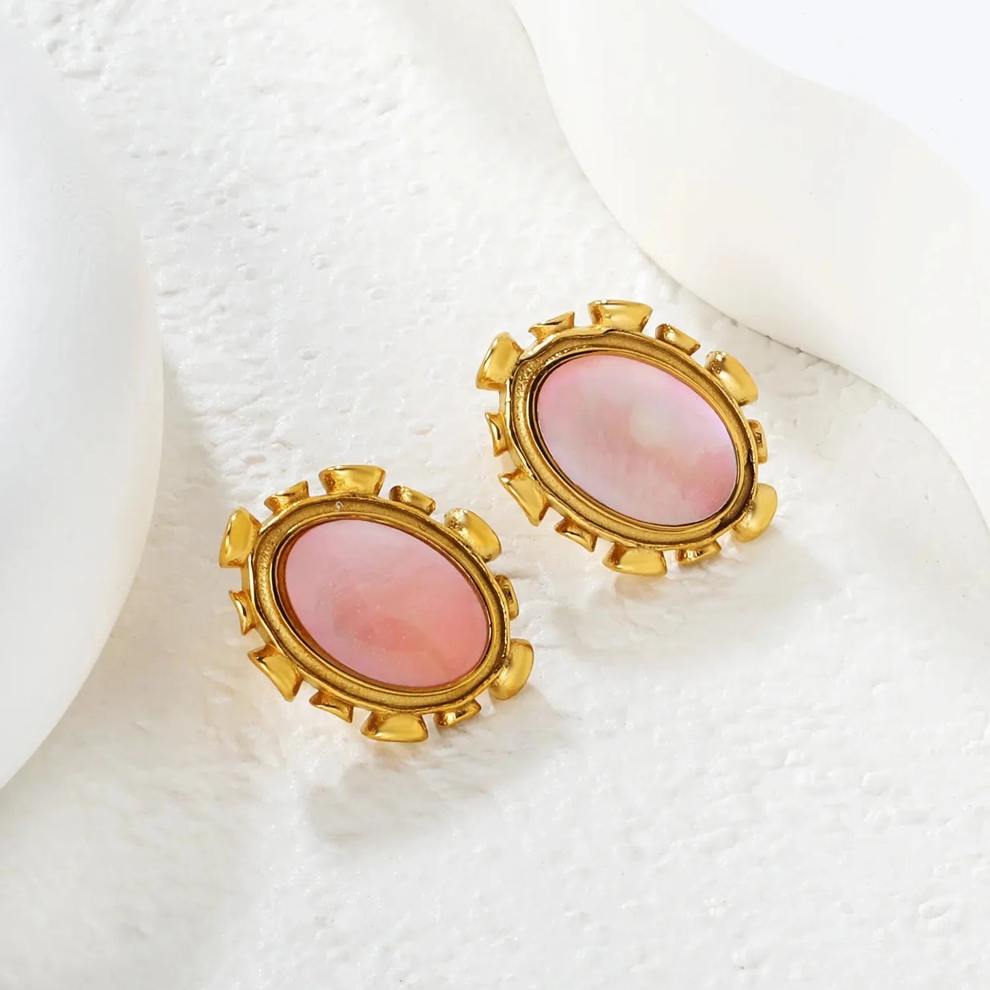 304L Stainless Steel Oval Shell Studs | Elegant Retro Gold Jewelry