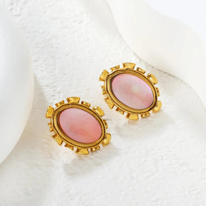 304L Stainless Steel Oval Shell Studs | Elegant Retro Gold Jewelry