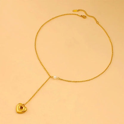 Romantic Adjustable Y-Necklace with Shell Pearl & Heart Drop Stainless Steel