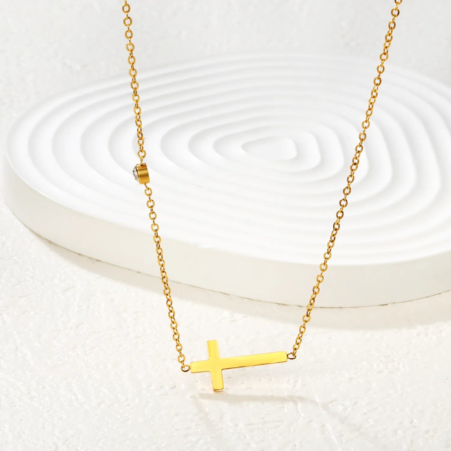 Dainty Minimalist Cross Necklace with Sparkle CZ Stainless Steel