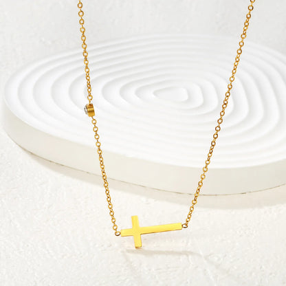 Dainty Minimalist Cross Necklace with Sparkle CZ Stainless Steel