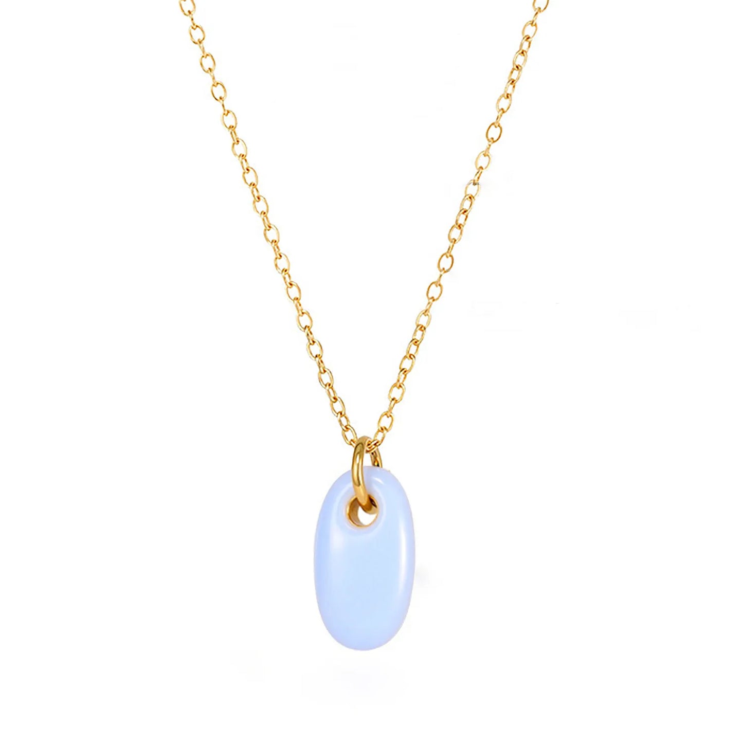 Wholesale Waterproof PVD Gold Sculpted Oval Gemstone Pendant Necklace