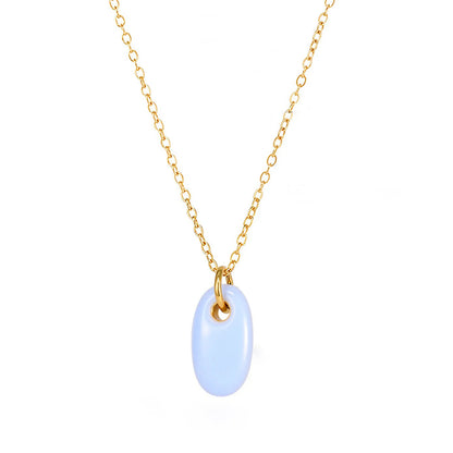 Wholesale Waterproof PVD Gold Sculpted Oval Gemstone Pendant Necklace