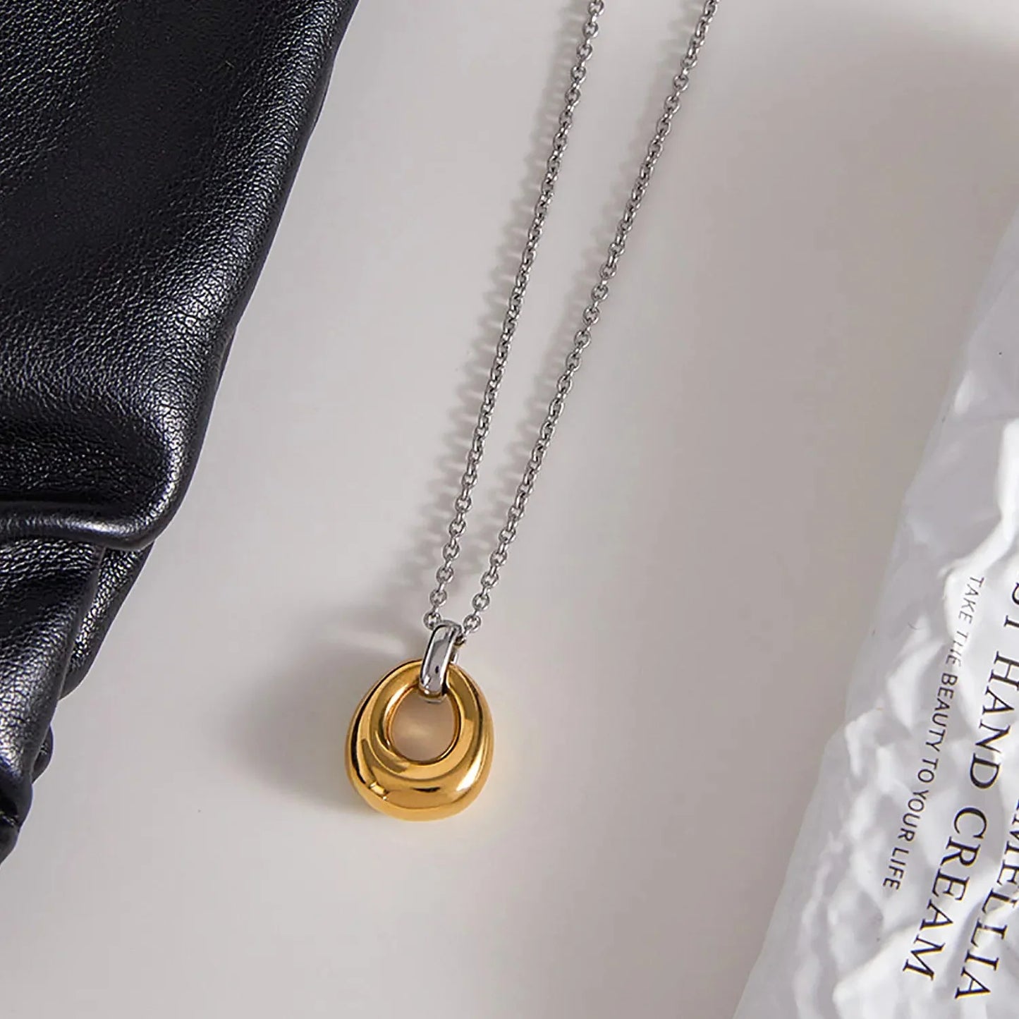 Minimalist Mixed-Metal Gold & Silver Oval Necklace Stainless Steel
