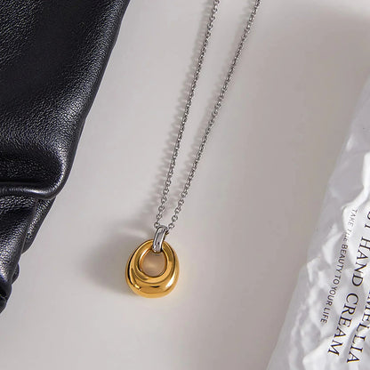 Minimalist Mixed-Metal Gold & Silver Oval Necklace Stainless Steel