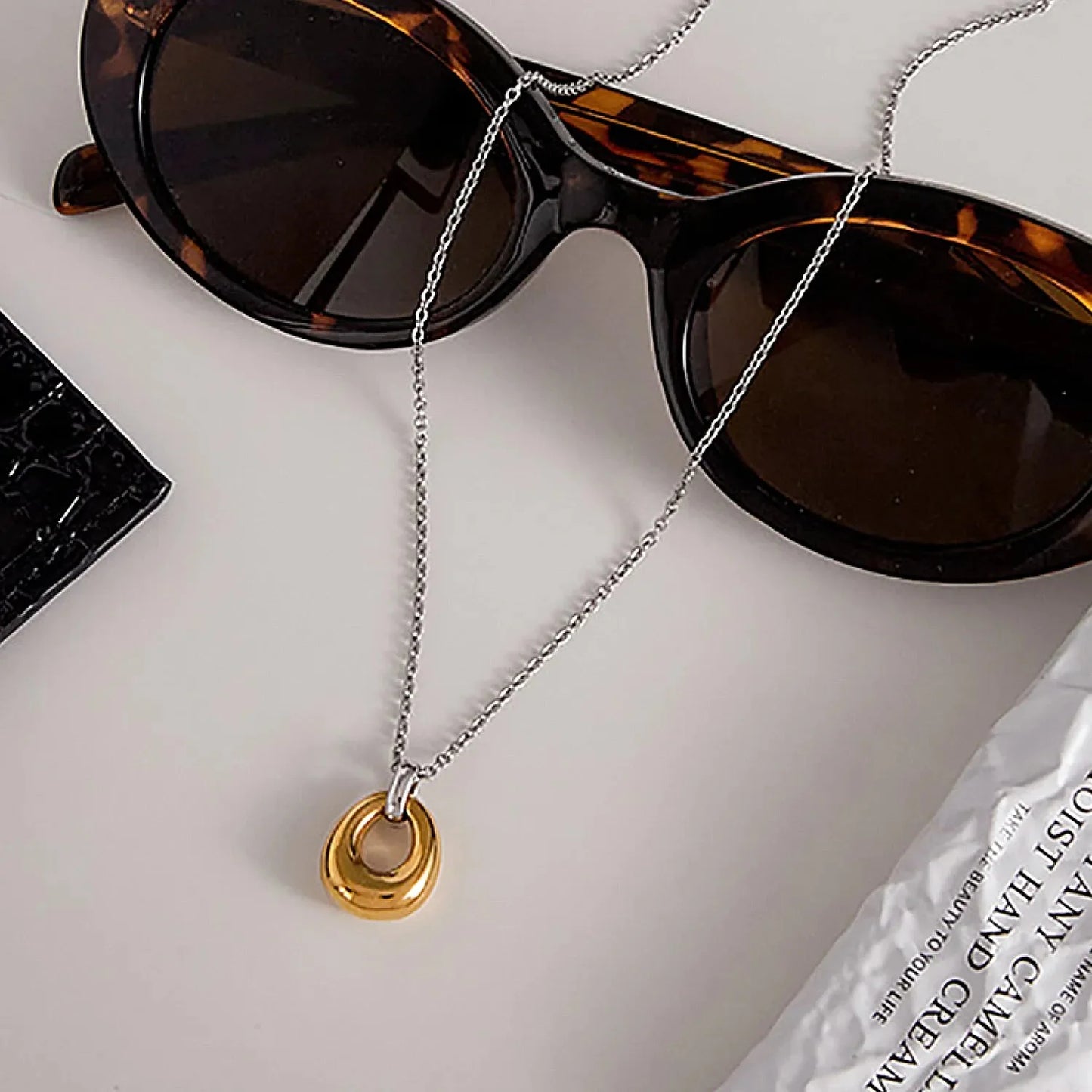 Minimalist Mixed-Metal Gold & Silver Oval Necklace Stainless Steel